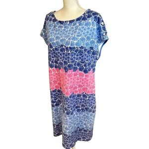 TALBOTS Seashore Shell Print Striped Shift‎ Dress XL Cotton Nautical
